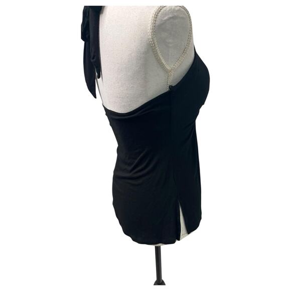 VTG Cache Halter Top Womens Medium Black Babydoll Crochet Boho Y2K Retro Fairy - Picture 7 of 12